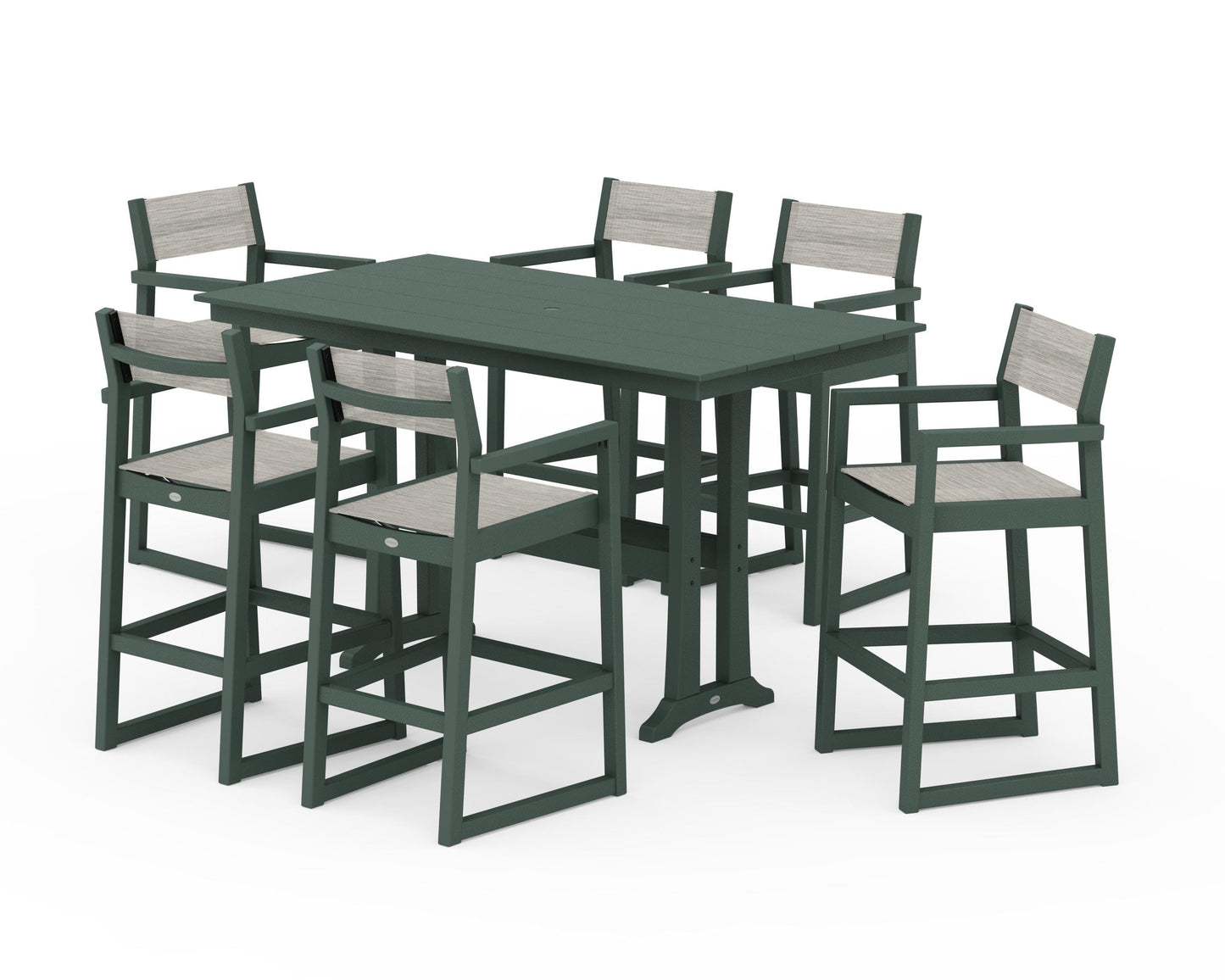 EDGE Sling Arm Chair 7-Piece Farmhouse Bar Set with Trestle Legs