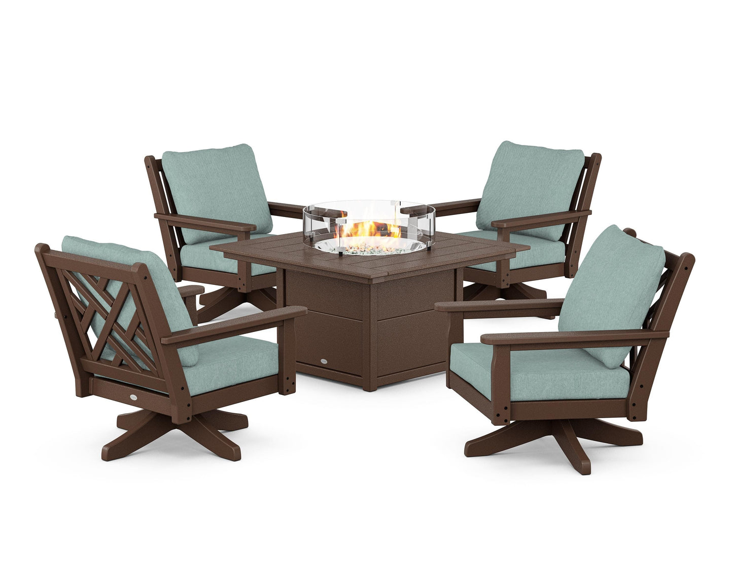 Chippendale 5-Piece Deep Seating Swivel Conversation Set with Fire Pit Table