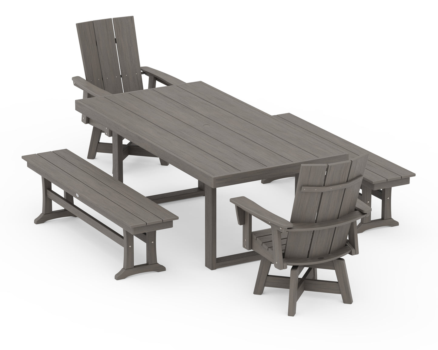 Modern Adirondack Swivel Chair 5-Piece Dining Set with Benches