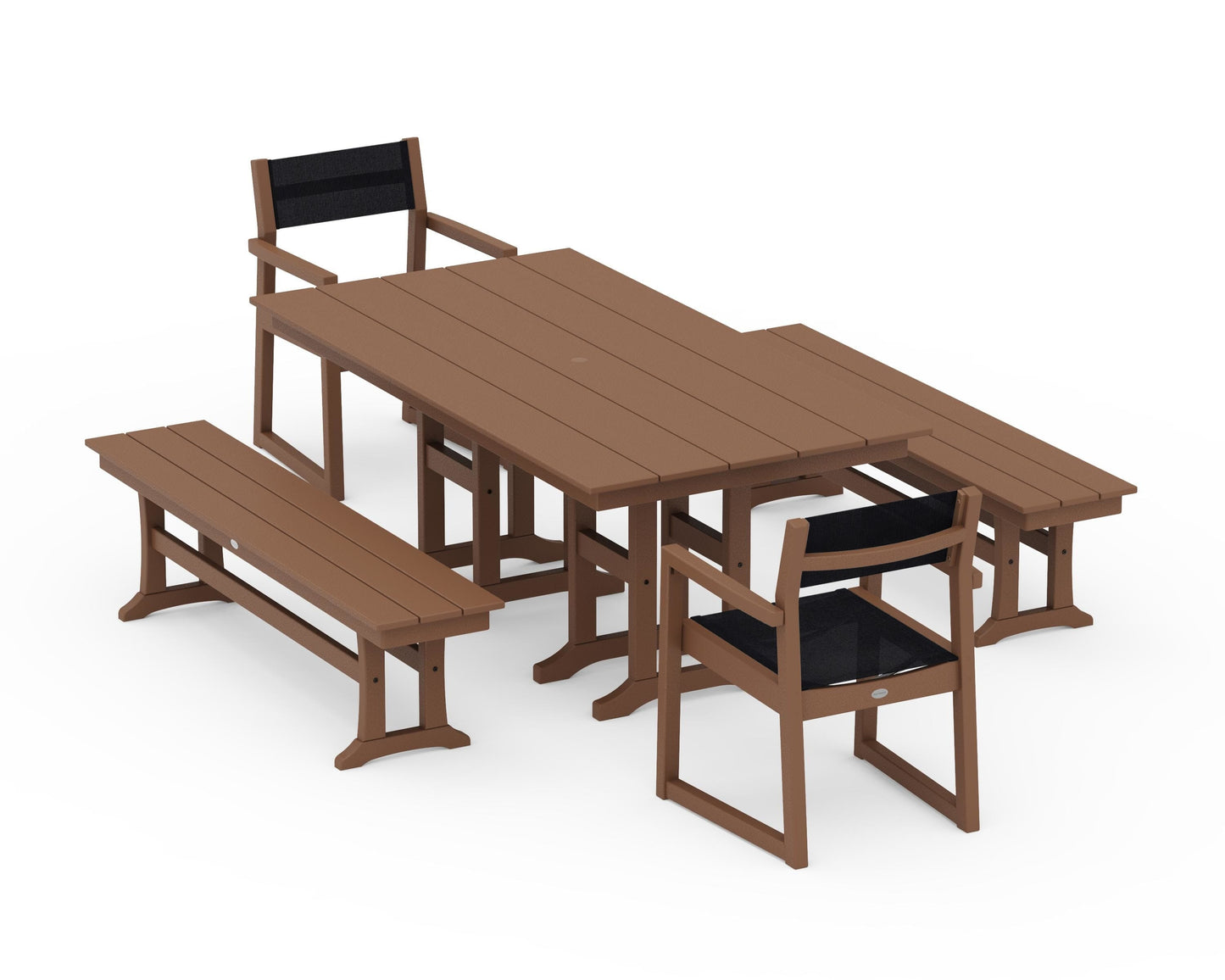 EDGE Sling Arm Chair 5-Piece Farmhouse Dining Set with Benches