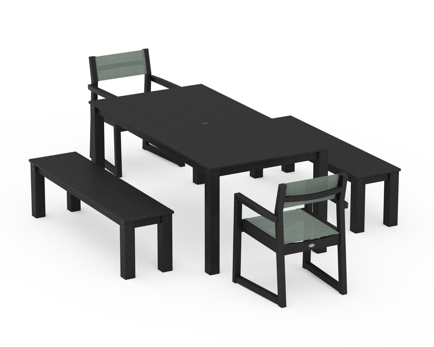 EDGE Sling Arm Chair 5-Piece Parsons Dining Set with Benches