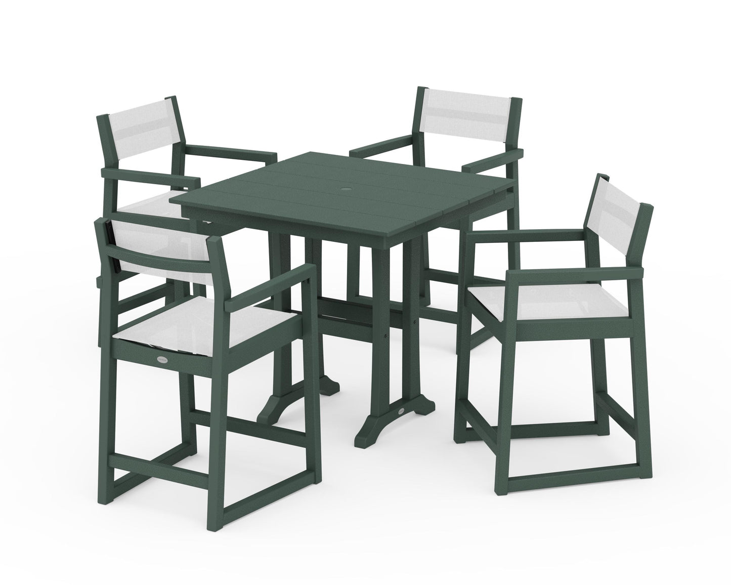 EDGE Sling Arm Chair 5-Piece Farmhouse Counter Set with Trestle Legs