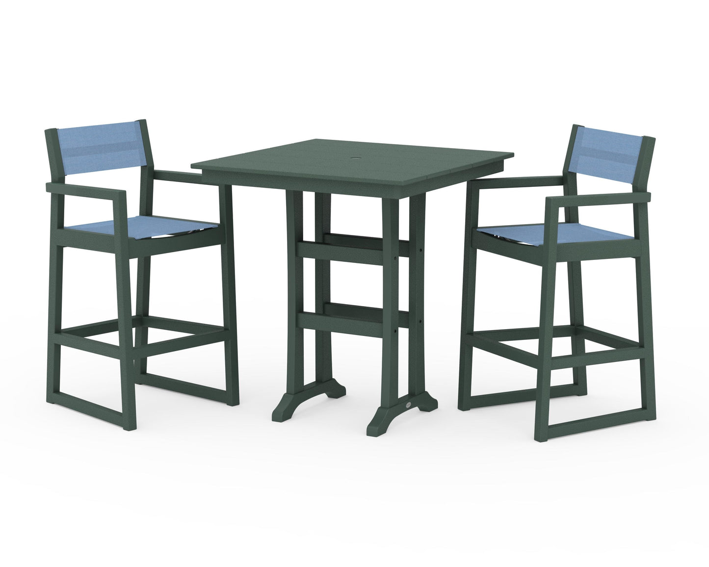 EDGE Sling Arm Chair 3-Piece Farmhouse Bar Set with Trestle Legs