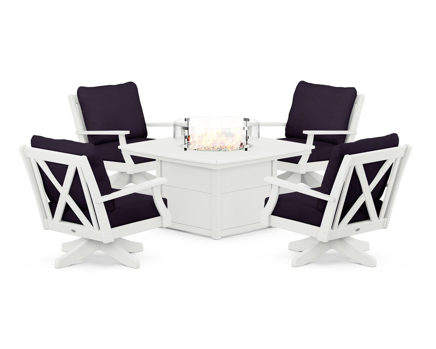 Braxton 5-Piece Deep Seating Swivel Conversation Set with Fire Pit Table