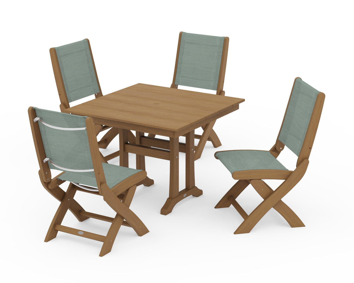 Coastal Folding Side Chair 5-Piece Farmhouse Dining Set With Trestle Legs