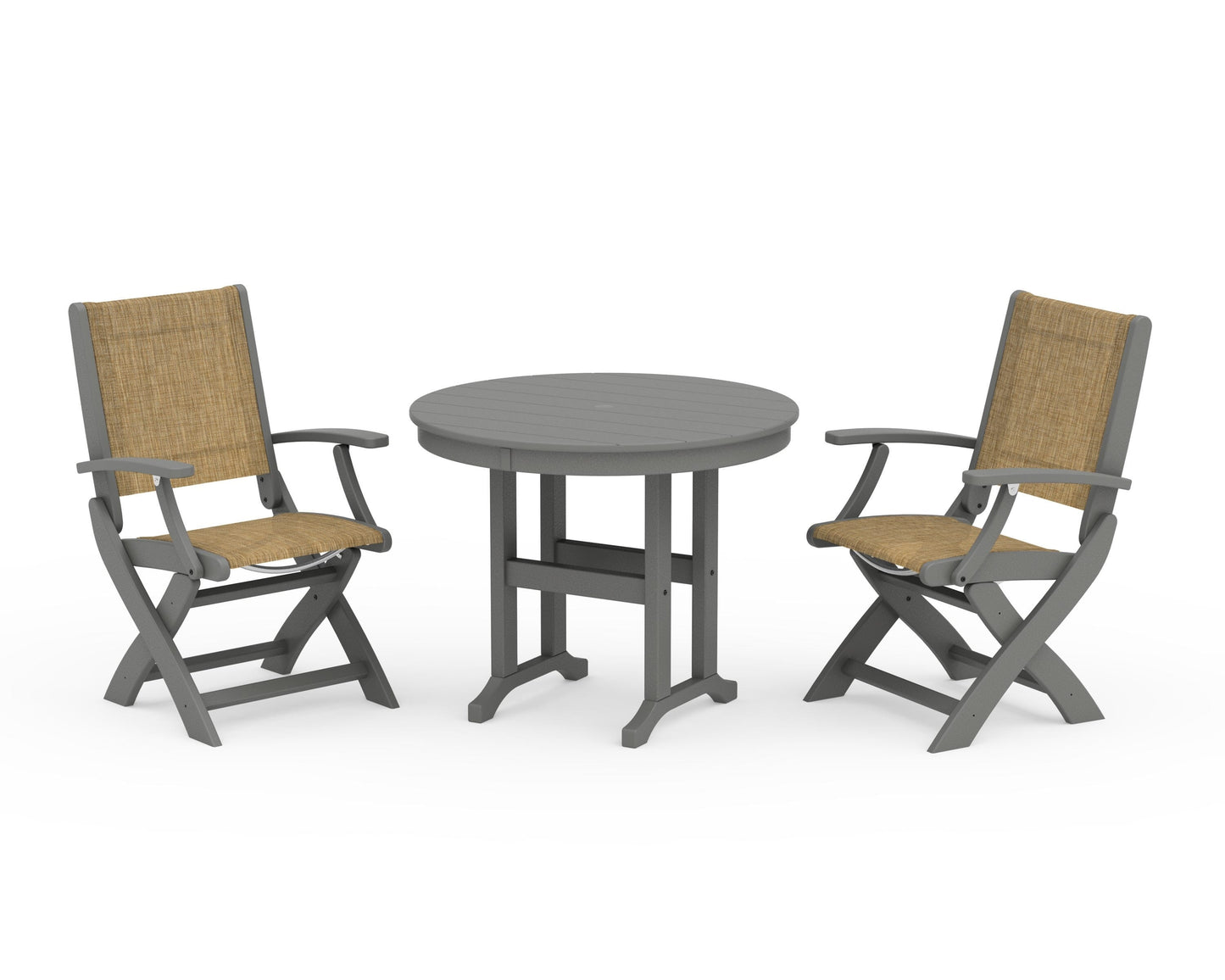 Coastal Folding Chair 3-Piece Round Dining Set