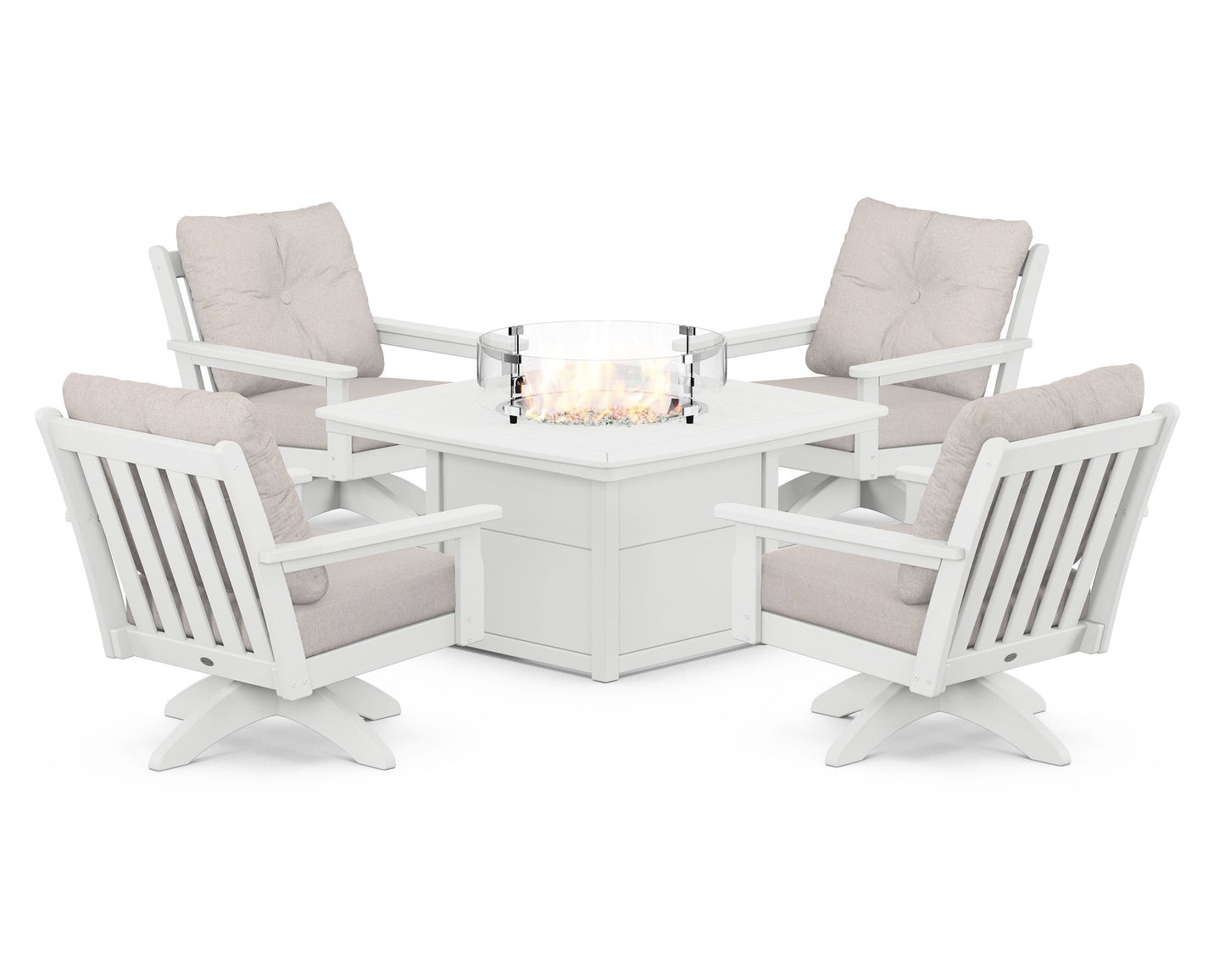 Vineyard 5-Piece Deep Seating Swivel Conversation Set with Fire Pit Table