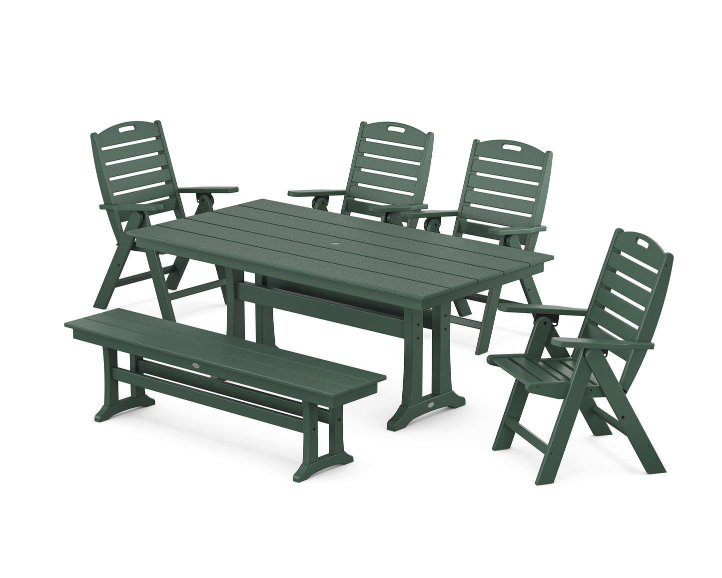 Nautical Highback 6-Piece Farmhouse Dining Set with Trestle Legs and Bench