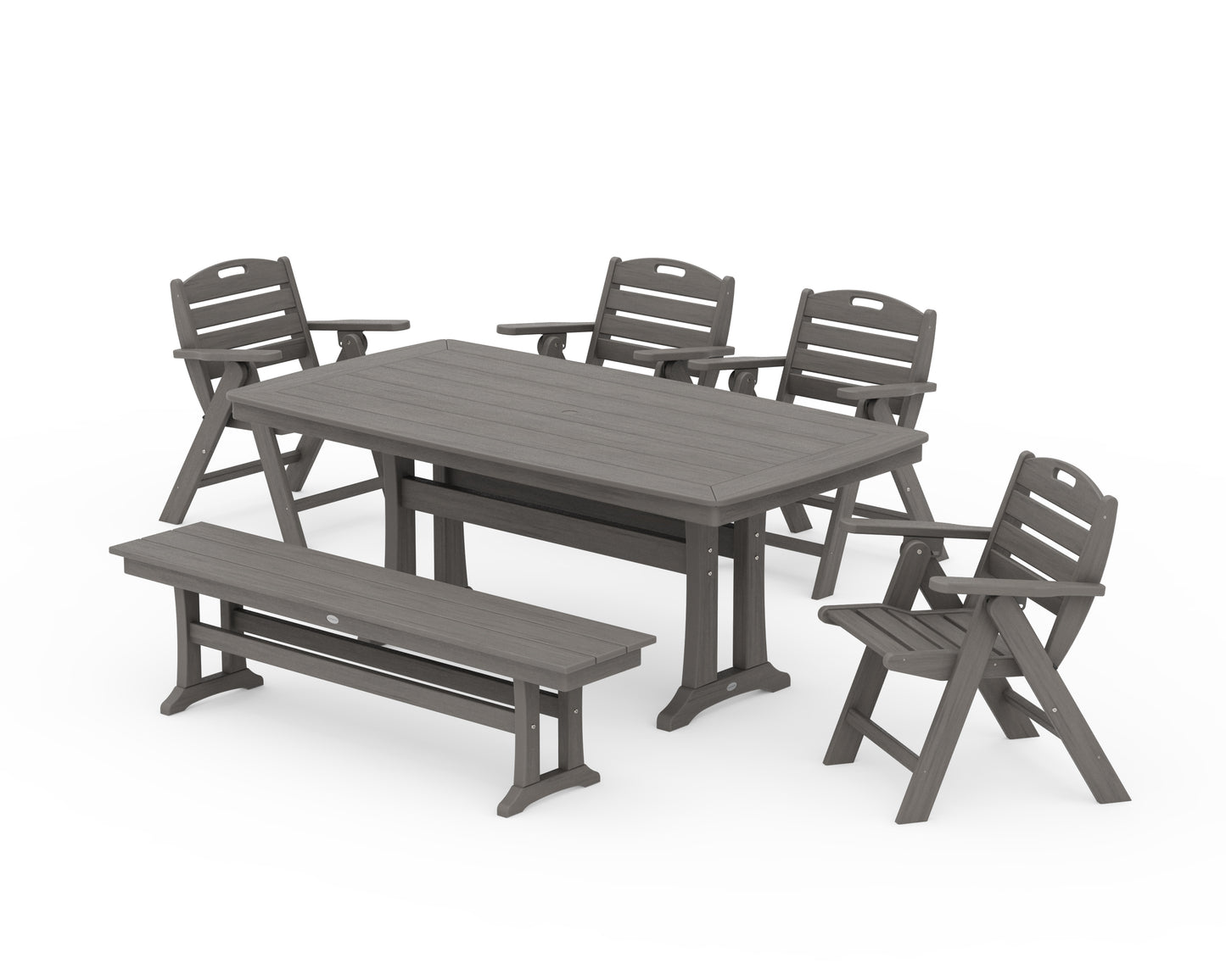 Nautical Lowback 6-Piece Dining Set with Trestle Legs and Bench