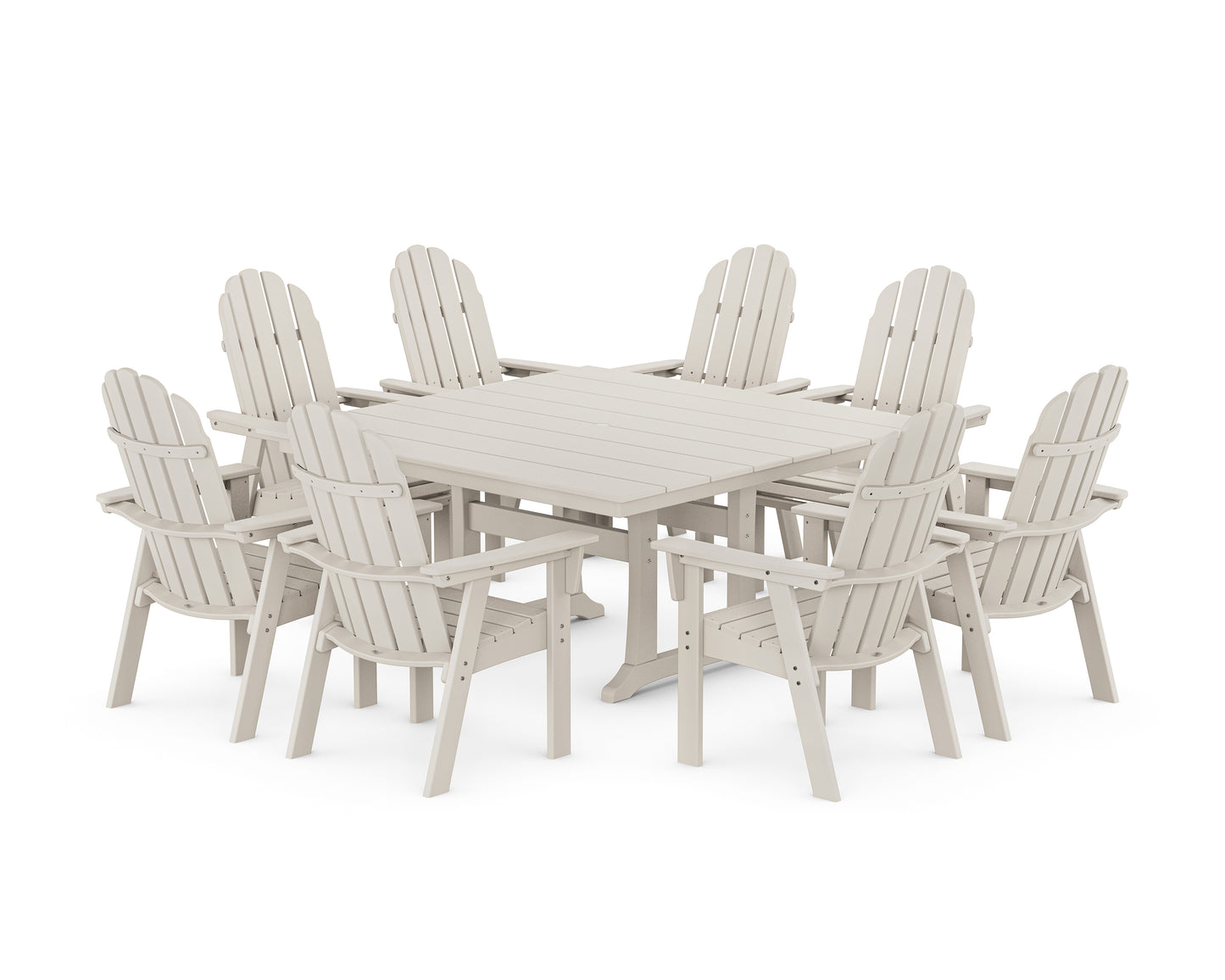 Vineyard Curveback Adirondack 9-Piece Square Farmhouse Dining Set with Trestle Legs