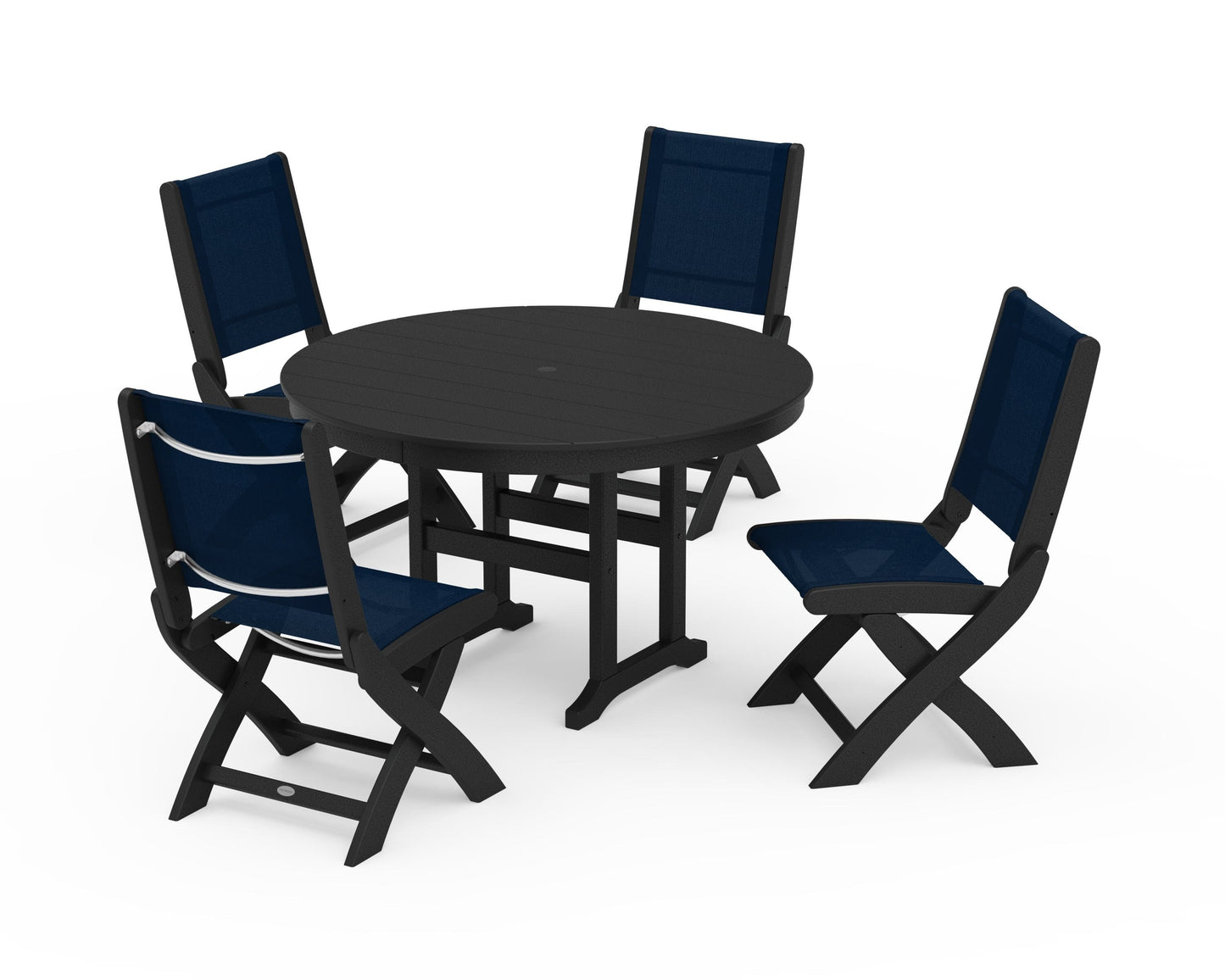 Coastal Folding Side Chair 5-Piece Round Dining Set