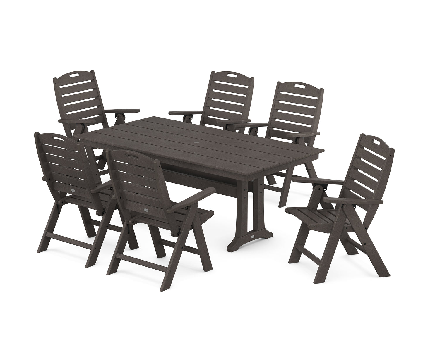 Nautical Highback 7-Piece Farmhouse Dining Set with Trestle Legs