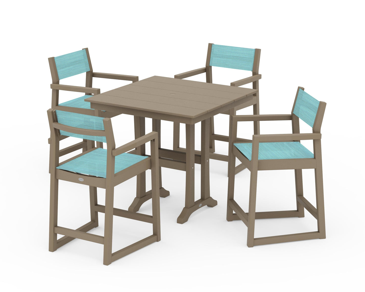 EDGE Sling Arm Chair 5-Piece Farmhouse Counter Set with Trestle Legs