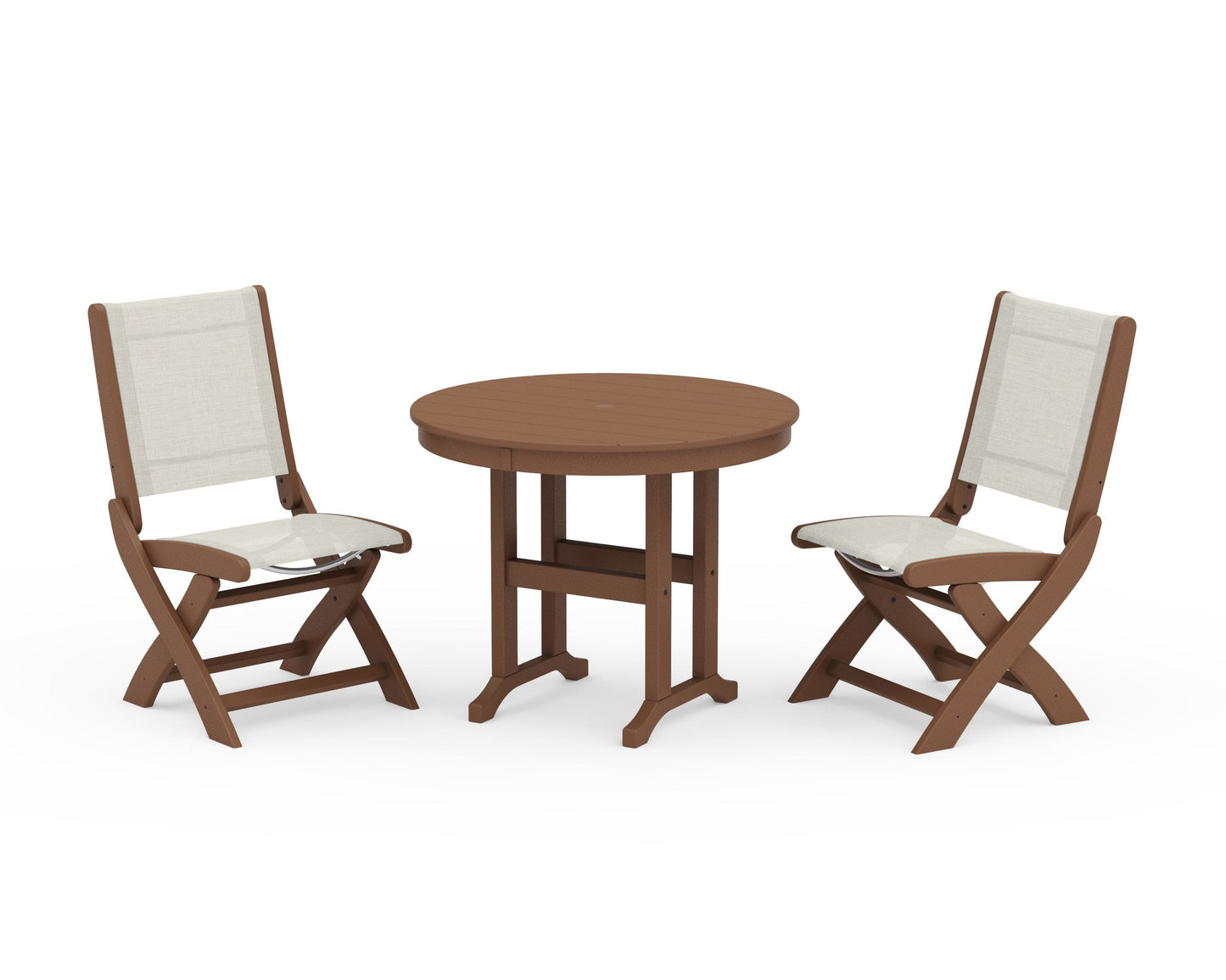 Coastal Folding Side Chair 3-Piece Round Dining Set