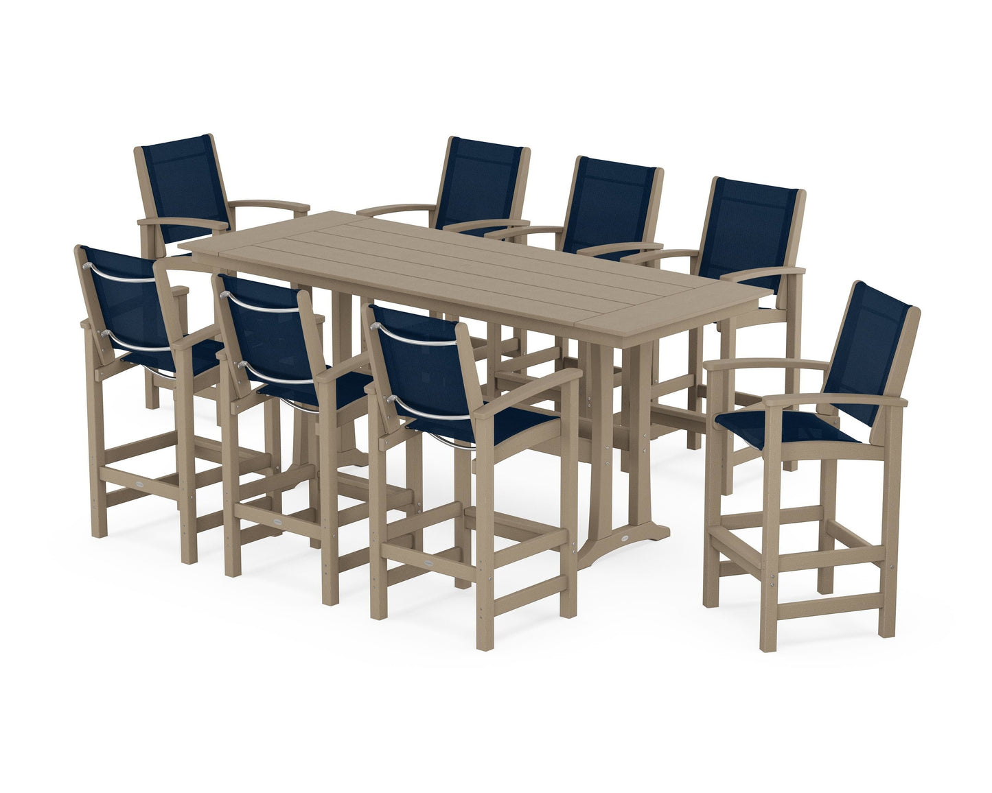 Coastal 9-Piece Farmhouse Bar Set with Trestle Legs