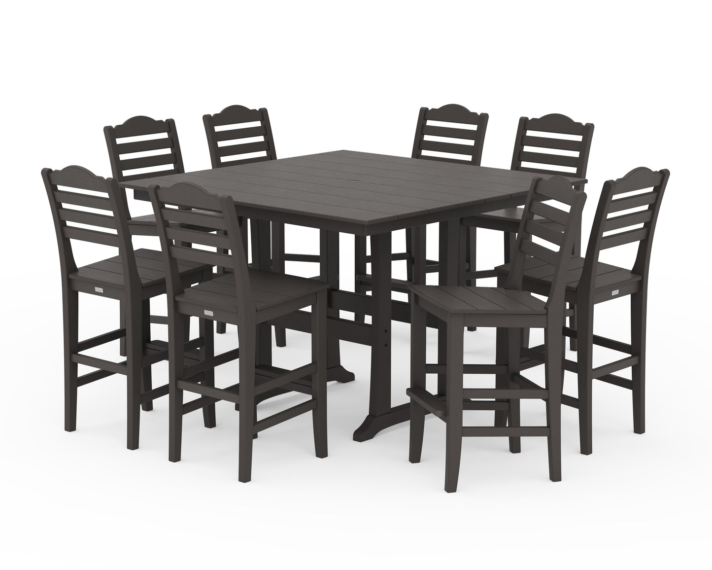 Savannah Side Chair 9-Piece Square Farmhouse Bar Set with Trestle Legs