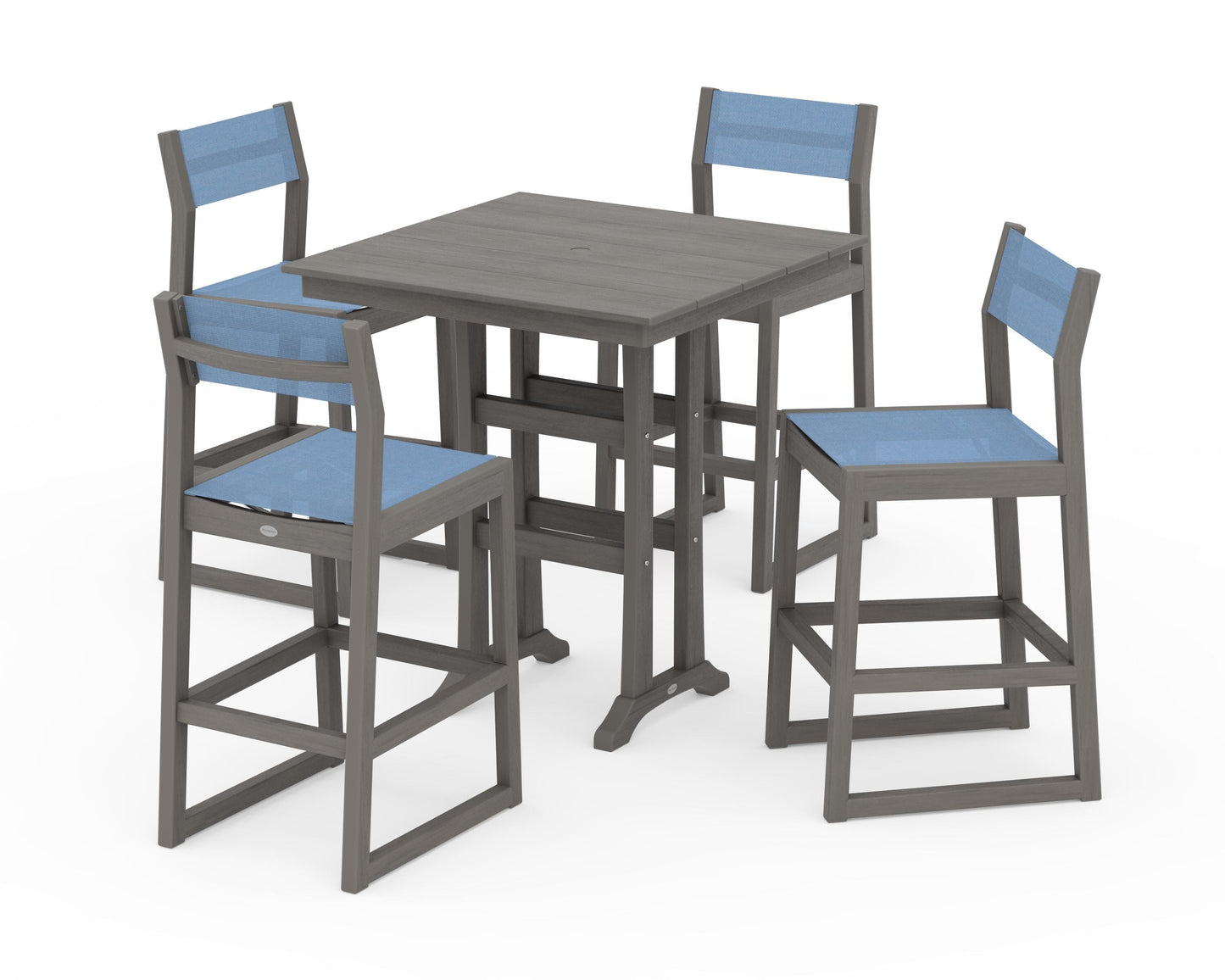 EDGE Sling Arm Chair 5-Piece Farmhouse Bar Set with Trestle Legs