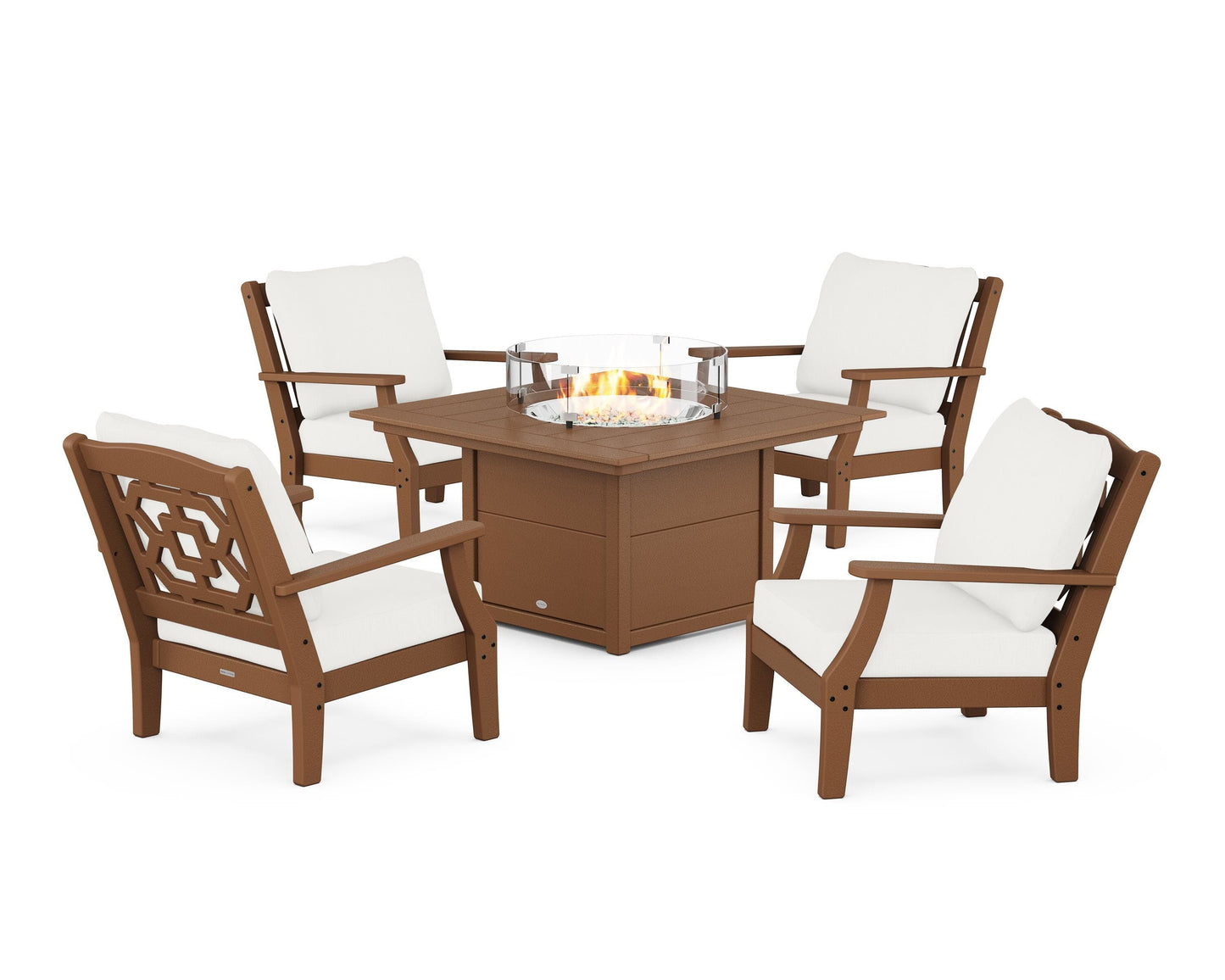 Chinoiserie 5-Piece Deep Seating Set with Fire Pit Table