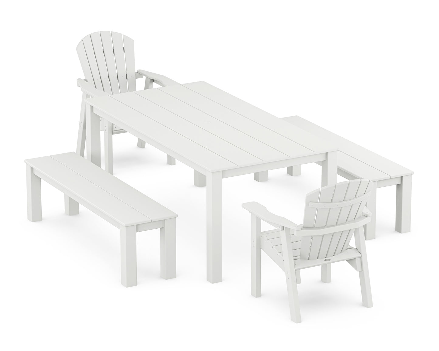 Seashell 5-Piece Parsons Dining Set with Benches