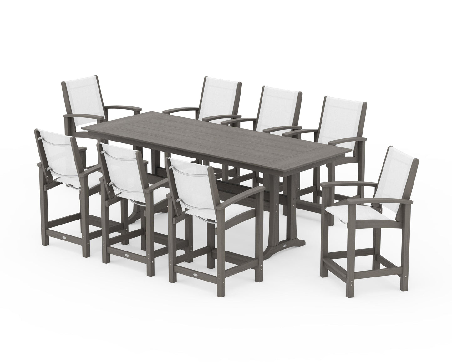 Coastal 9-Piece Farmhouse Counter Set with Trestle Legs