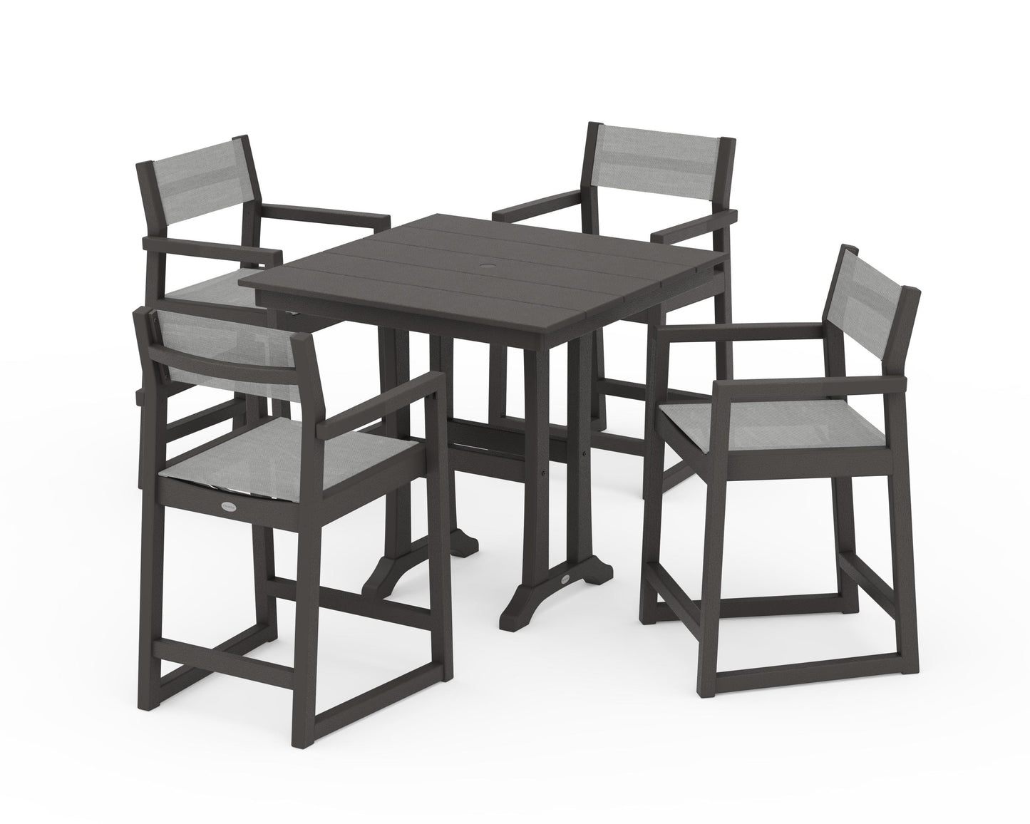 EDGE Sling Arm Chair 5-Piece Farmhouse Counter Set with Trestle Legs