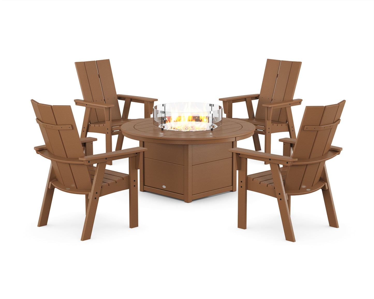 Modern 4-Piece Curveback Upright Adirondack Conversation Set with Fire Pit Table