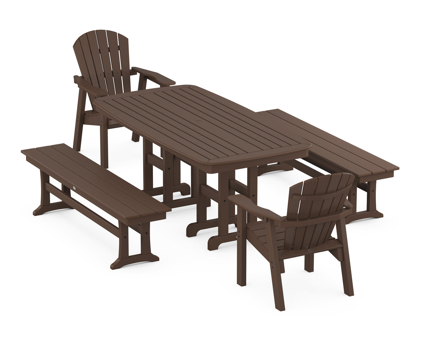 Seashell 5-Piece Dining Set with Benches