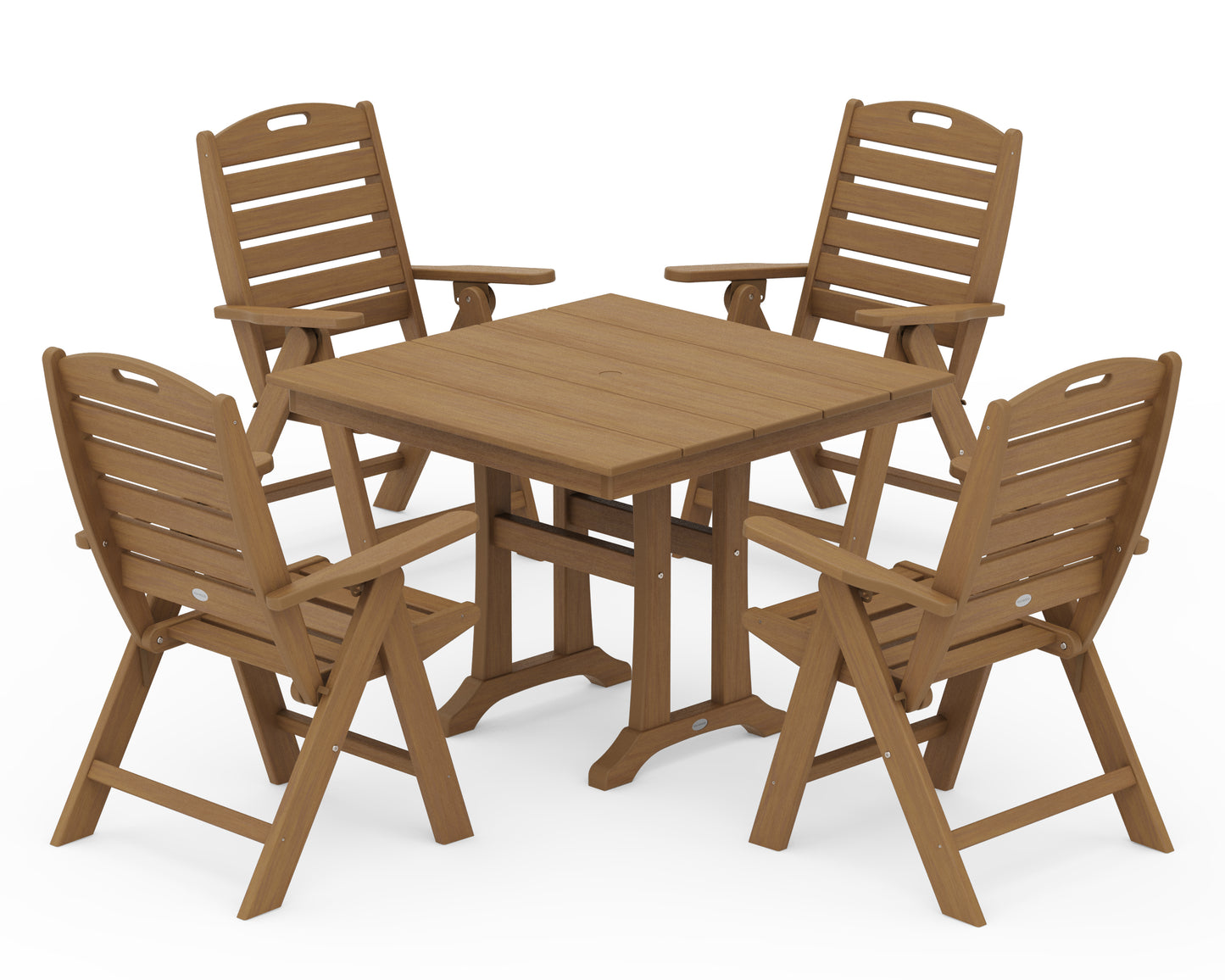 Nautical Folding Highback Chair 5-Piece Farmhouse Trestle Dining Set