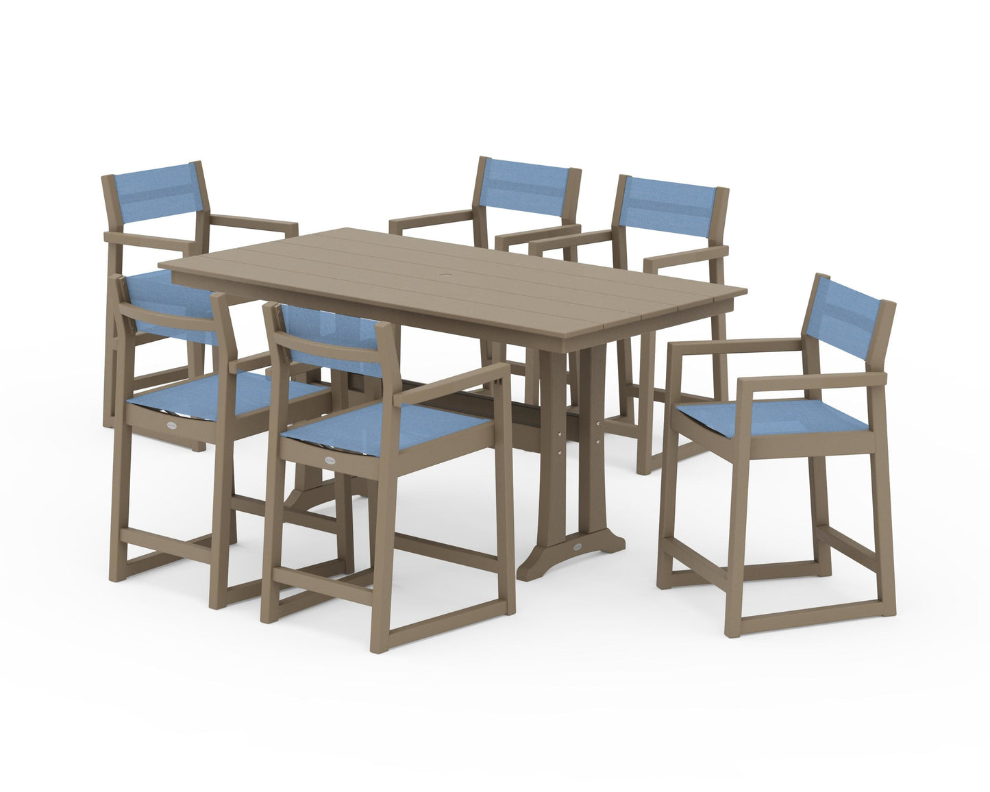 EDGE Sling Arm Chair 7-Piece Farmhouse Counter Set with Trestle Legs