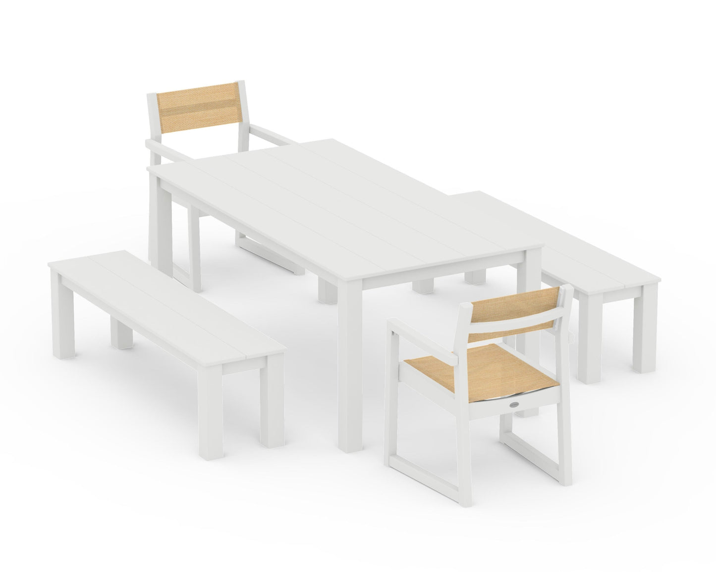 EDGE Sling Arm Chair 5-Piece Parsons Dining Set with Benches