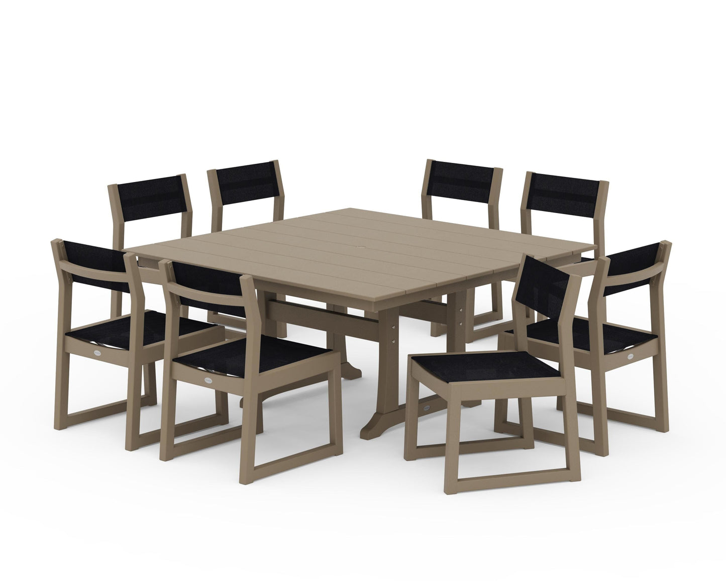 EDGE Sling Side Chair 9-Piece Farmhouse Trestle Dining Set
