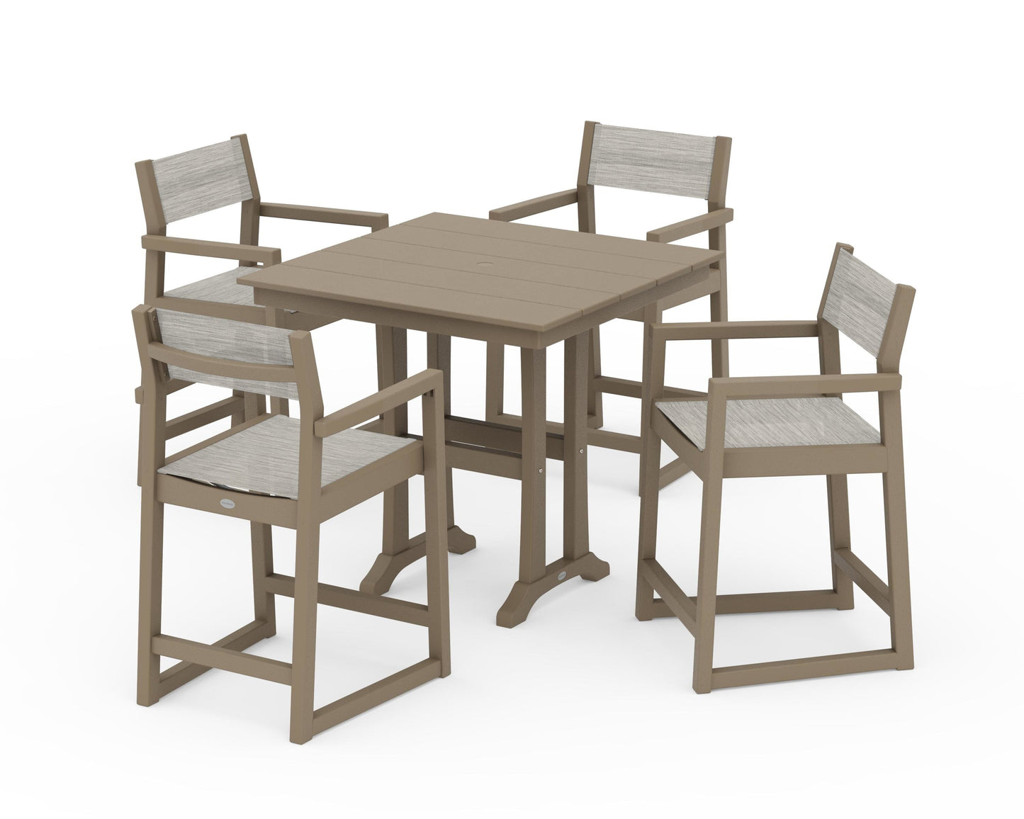 EDGE Sling Arm Chair 5-Piece Farmhouse Counter Set with Trestle Legs