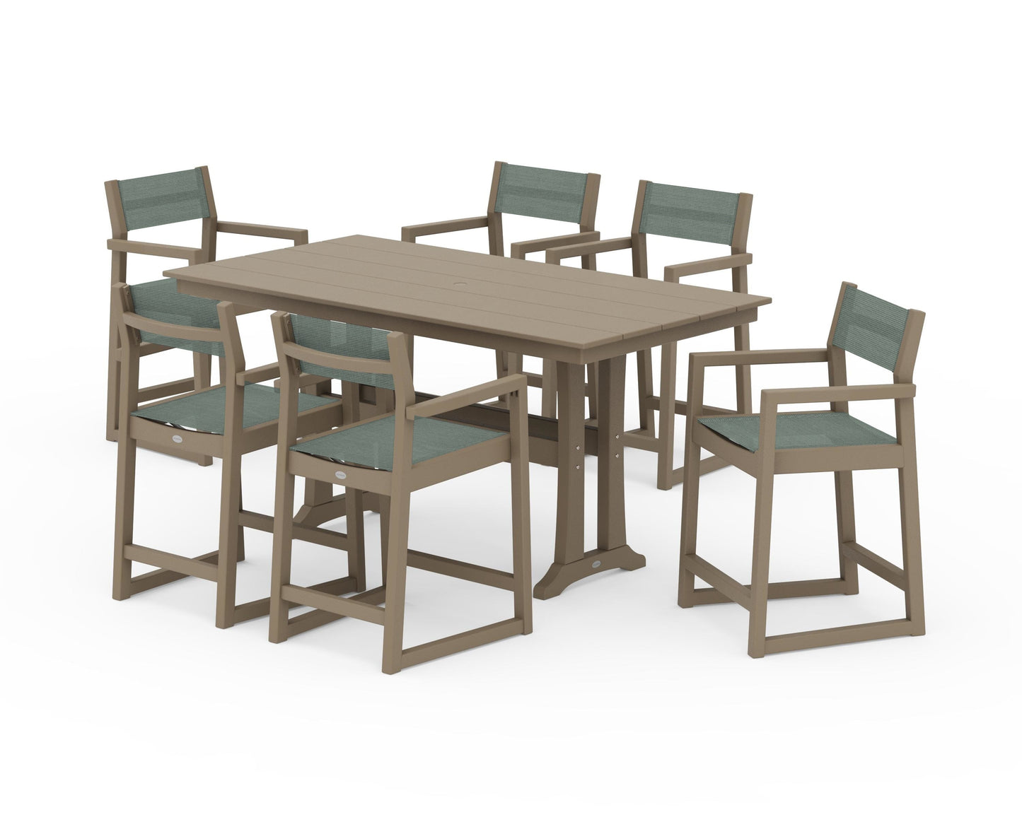 EDGE Sling Arm Chair 7-Piece Farmhouse Counter Set with Trestle Legs