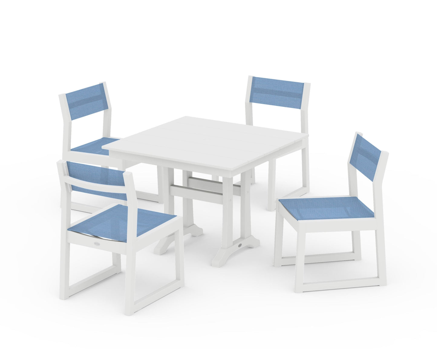 EDGE Sling 5-Piece Farmhouse Trestle Side Chair Dining Set