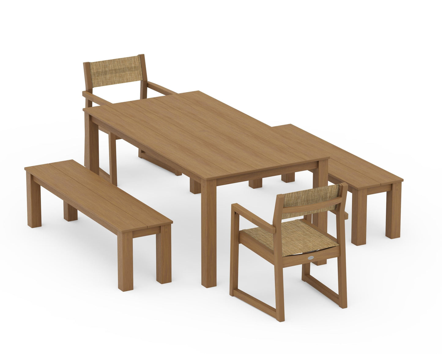 EDGE Sling Arm Chair 5-Piece Parsons Dining Set with Benches