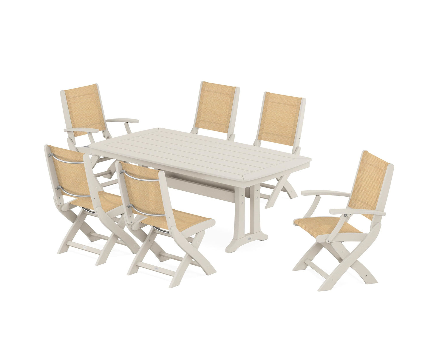 Coastal Folding Chair 7-Piece Dining Set with Trestle Legs