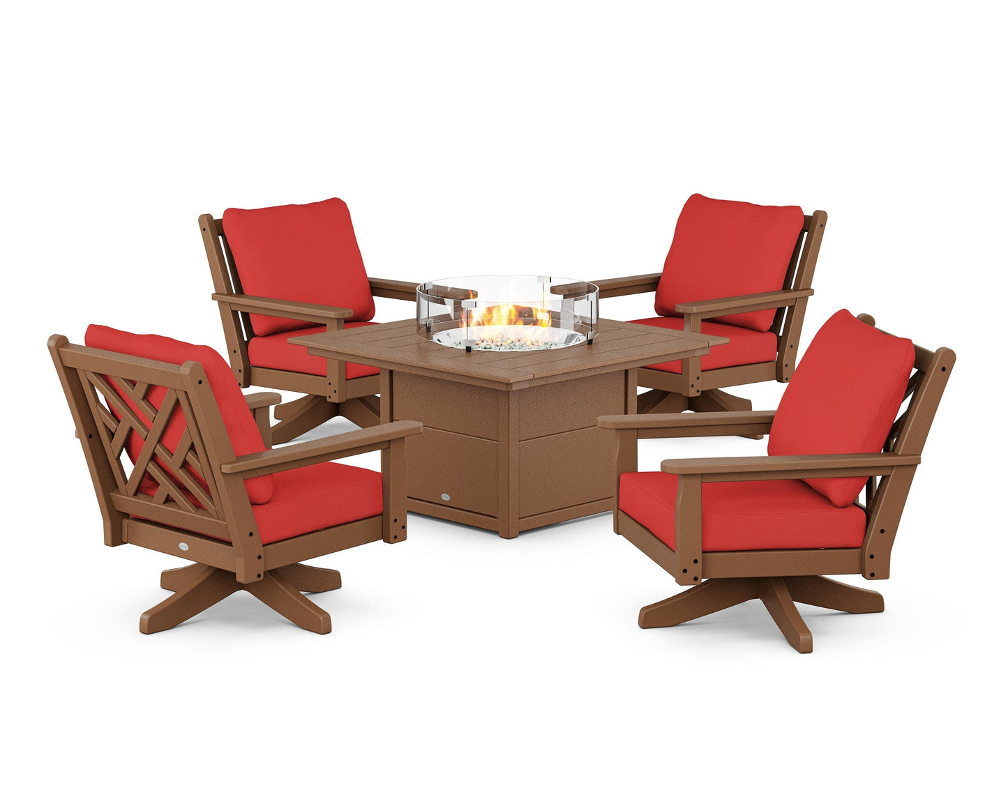 Chippendale 5-Piece Deep Seating Swivel Conversation Set with Fire Pit Table
