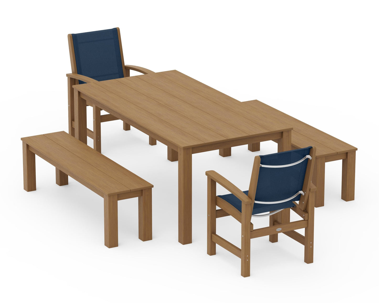 Coastal 5-Piece Parsons Dining Set with Benches