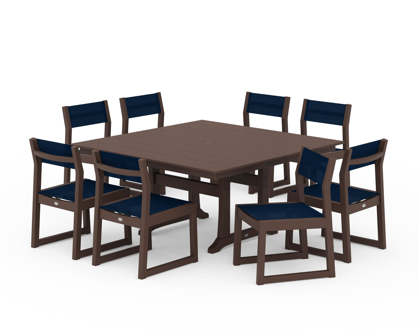 EDGE Sling Side Chair 9-Piece Farmhouse Trestle Dining Set