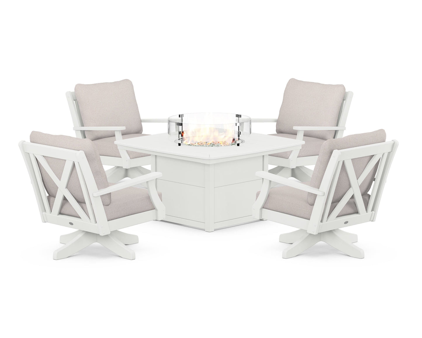 Braxton 5-Piece Deep Seating Swivel Conversation Set with Fire Pit Table