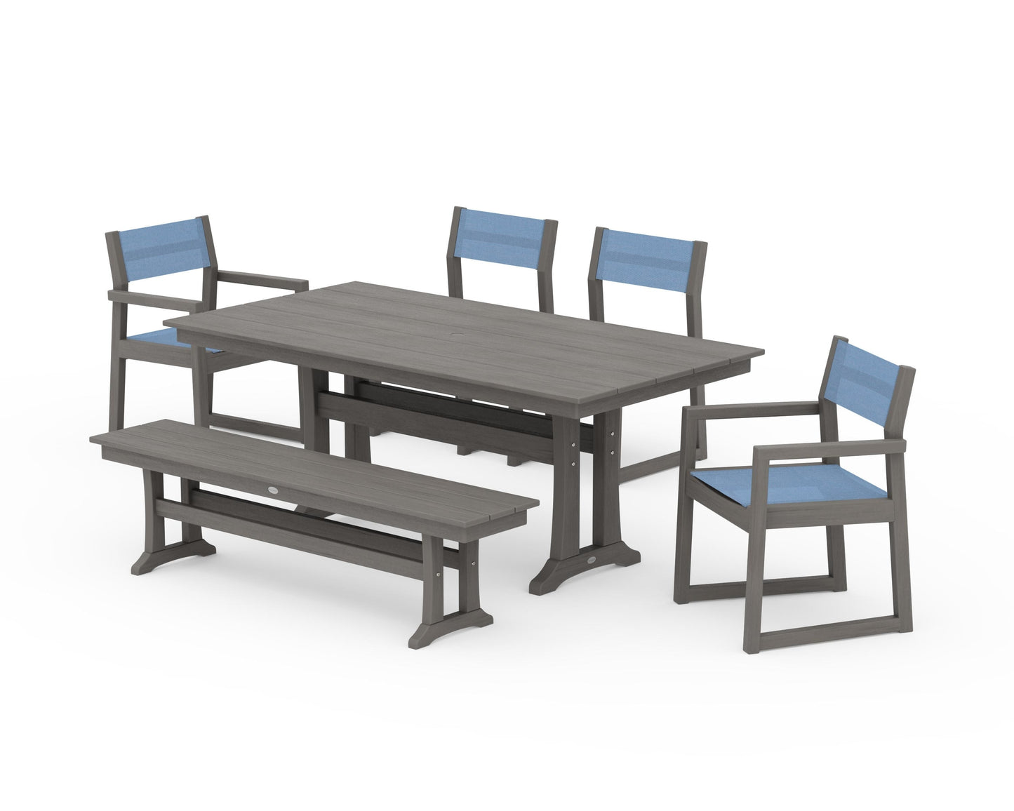 EDGE Sling 6-Piece Farmhouse Dining Set With Trestle Legs