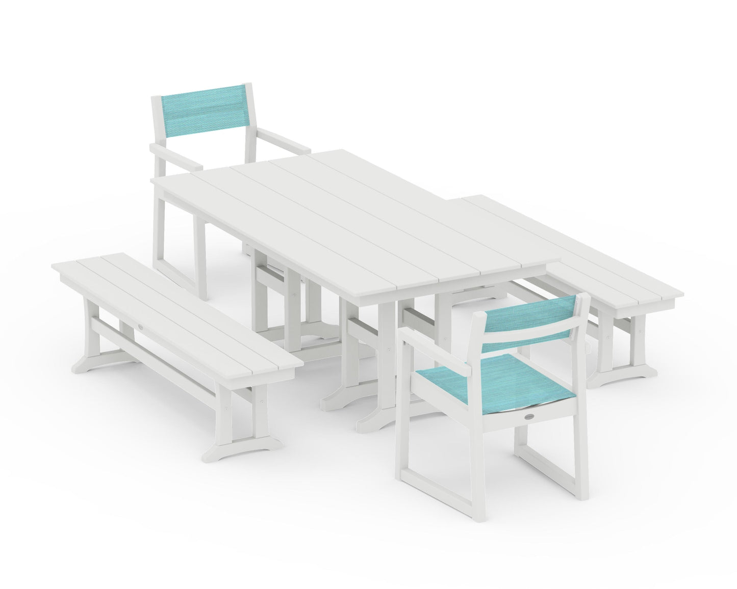 EDGE Sling Arm Chair 5-Piece Farmhouse Dining Set with Benches