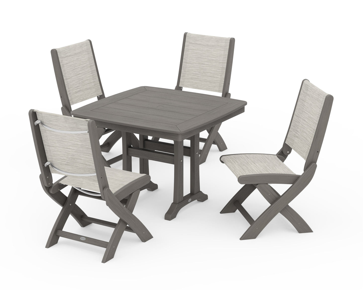 Coastal Folding Side Chair 5-Piece Dining Set with Trestle Legs