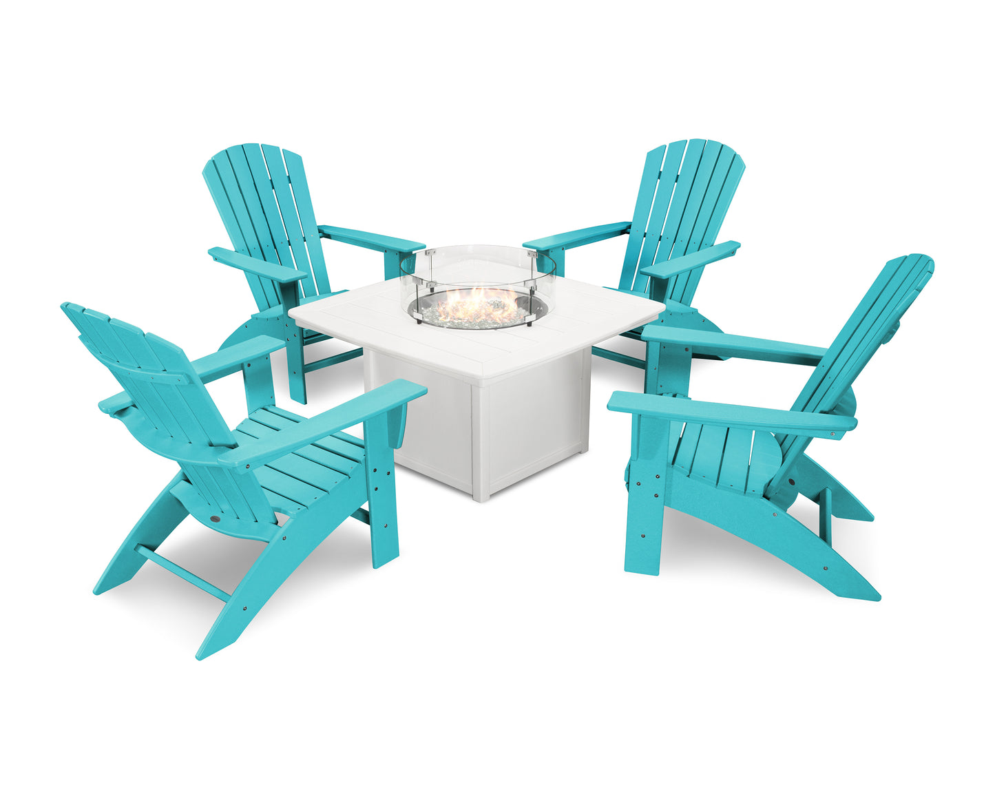 Nautical Curveback Adirondack 5-Piece Conversation Set with Fire Pit Table