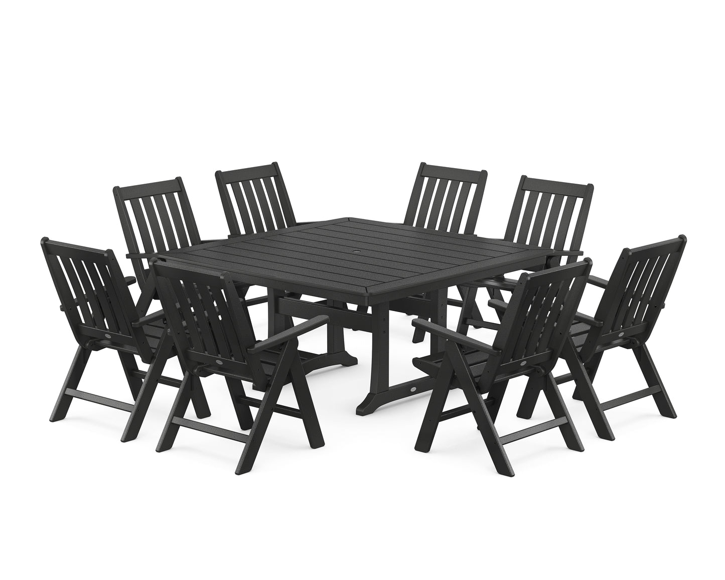 Vineyard Folding Chair 9-Piece Square Dining Set with Trestle Legs