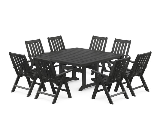 Vineyard Folding Chair 9-Piece Square Dining Set with Trestle Legs