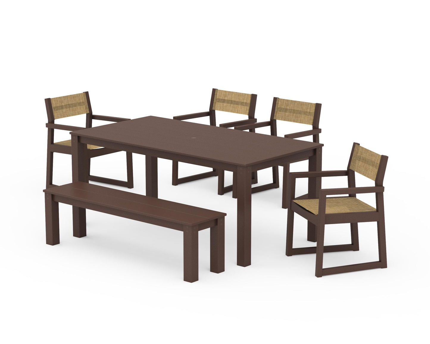 EDGE Sling Arm Chair 6-Piece Parsons Dining Set with Bench