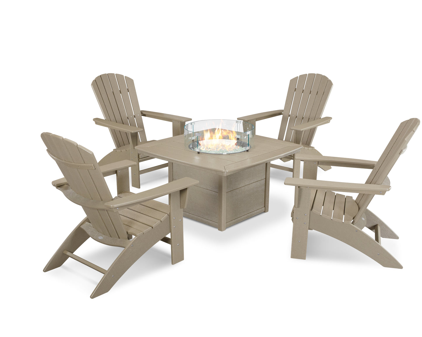 Nautical Curveback Adirondack 5-Piece Conversation Set with Fire Pit Table