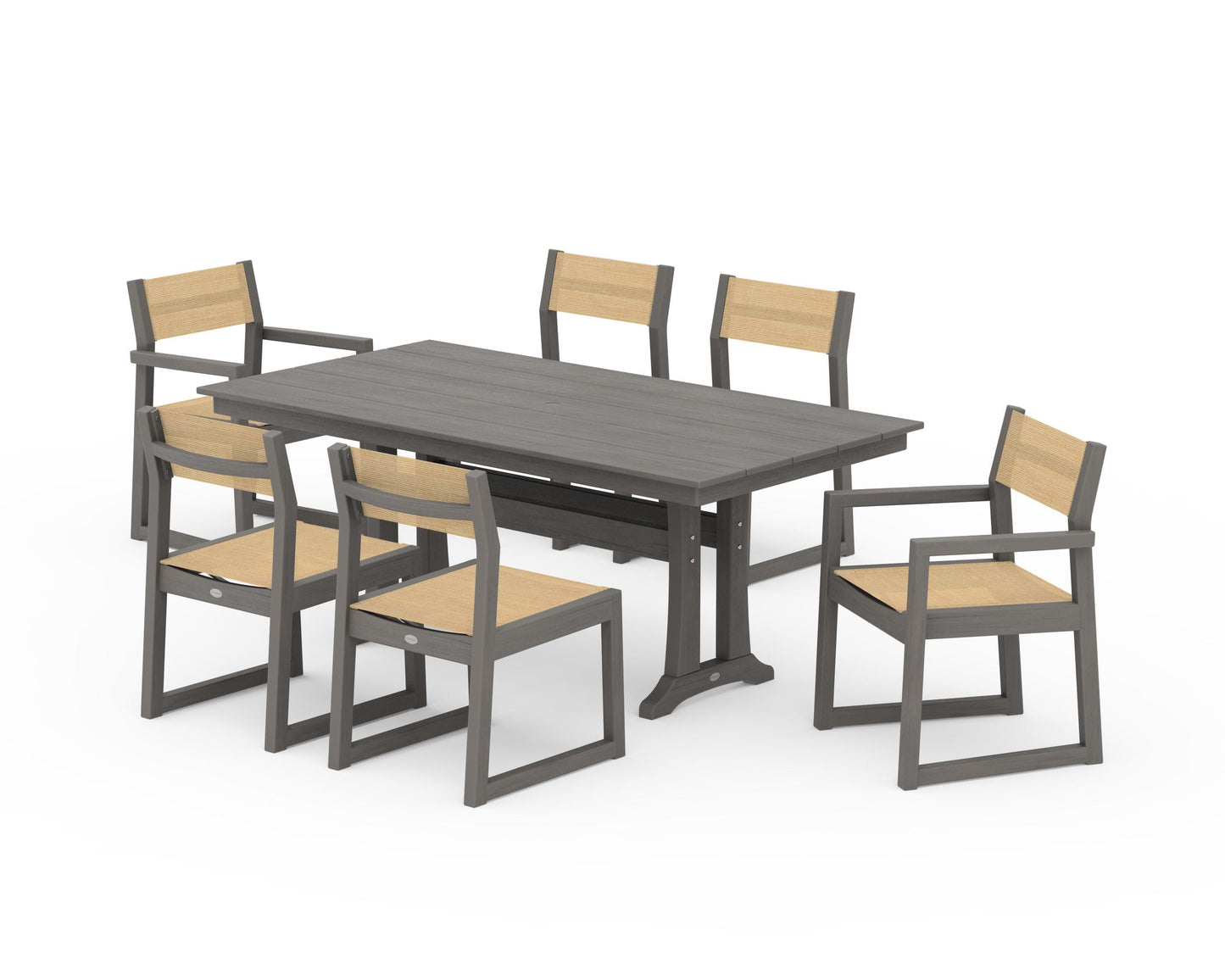 EDGE Sling 7-Piece Farmhouse Trestle Dining Set