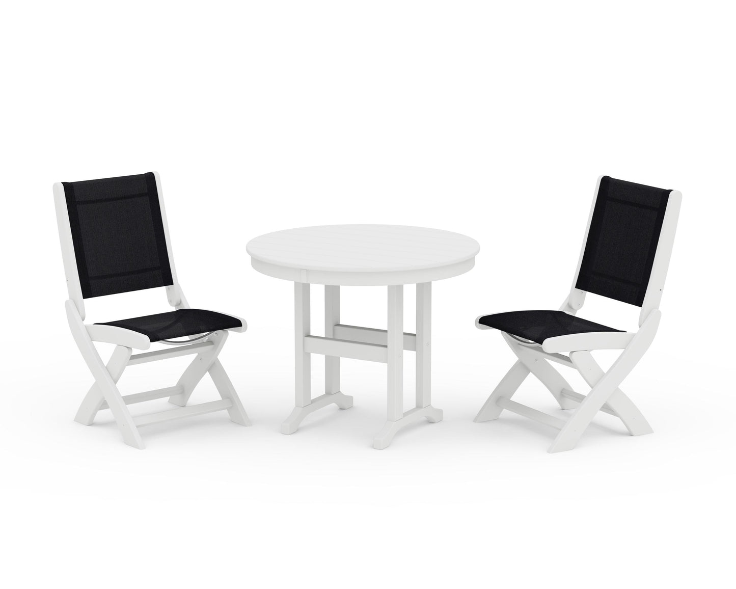 Coastal Folding Side Chair 3-Piece Round Dining Set